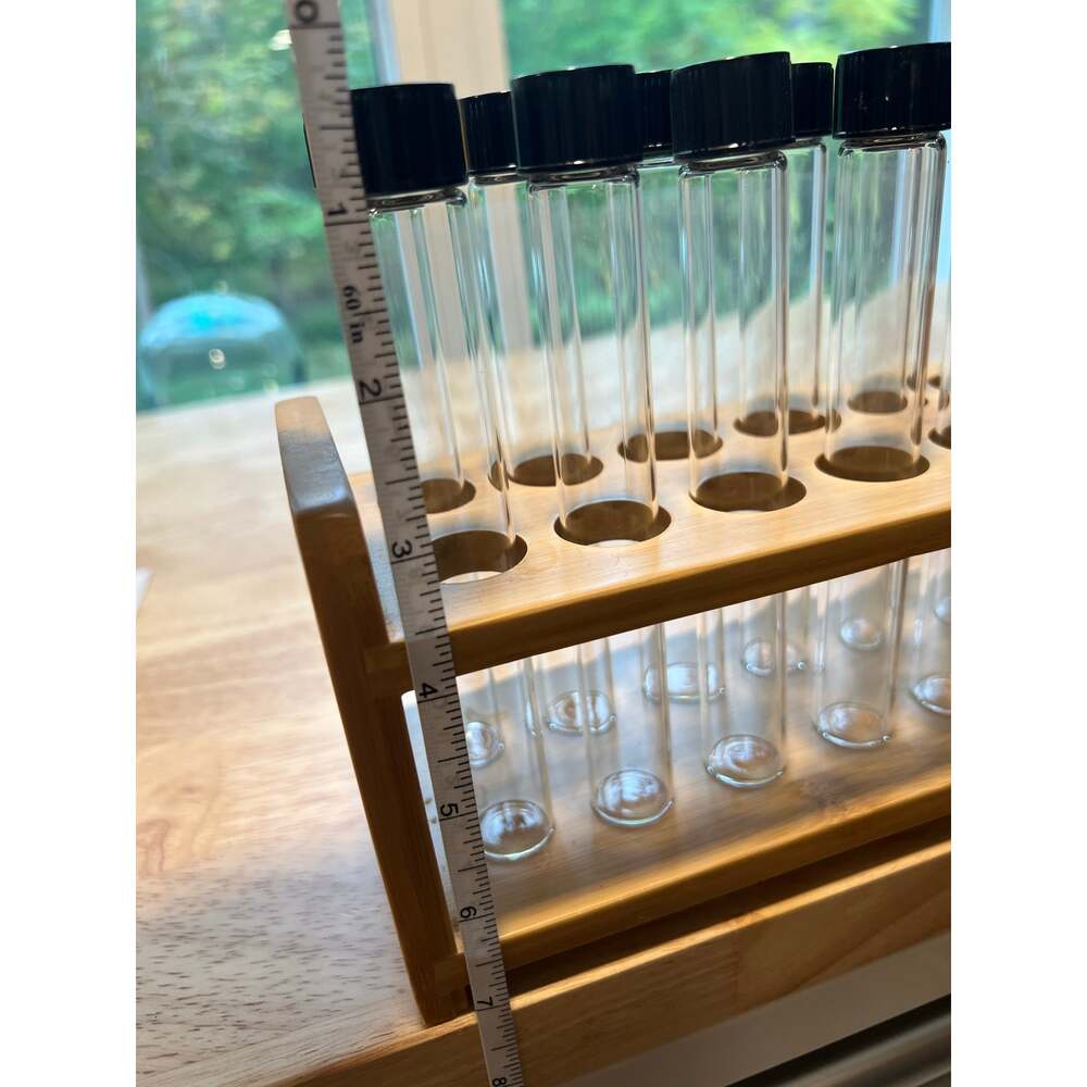 12 Capped Glass Test Tubes with Wood Stand Display Rack Science Lab Testing - Picture 8 of 12